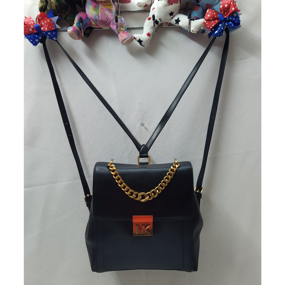 Michael Kors Mindy Black Leather Chain Pushlock Flap Closure Backpack - $398 main image 9